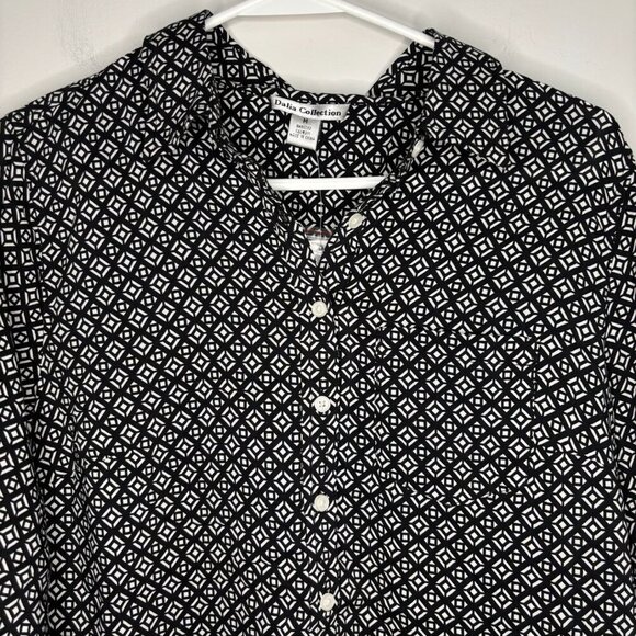 DALIA COLLECTION NEW Blouse Women M Geomet Design Button Up Collar Long Sleeve - Picture 1 of 6